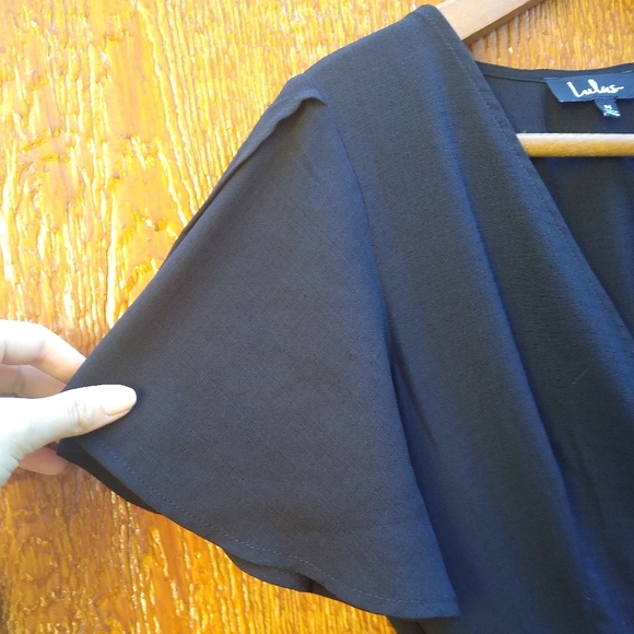 Lulu's Black Simple Little Ruffle Babydoll Wrap Cross Synched Dress Size Medium - Picture 11 of 13